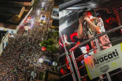 Público lota o corredor da folia no Carnaval de Aracati, que em 2026 terá 44 atrações distribuídas em oito dias de programação.