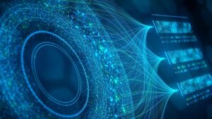 Ilustração de inteligência artificial analisando grandes volumes de dados médicos.