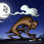 Representação artística do lobisomem na estrada da Mataquiri em Cascavel.