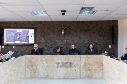 1ª Câmara de Direito Público do Tribunal de Justiça do Ceará durante sessão que manteve indenização à mãe de criança morta em obra do Cinturão das Águas.